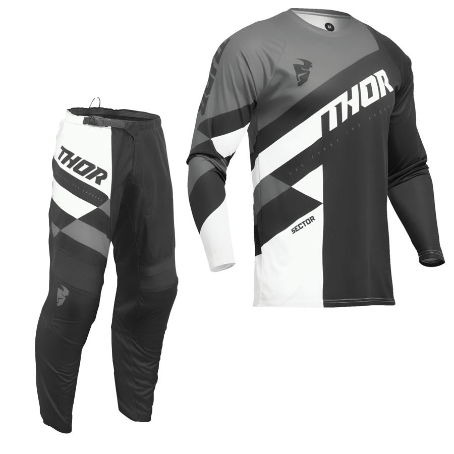 Thor 2025 Youth Sector Checker Black Grey Motocross Combo Kit